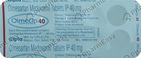Olmecip 40 MG Tablet (10): Uses, Side Effects, Price & Dosage | PharmEasy