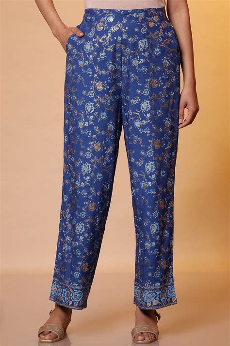 Buy Blue Floral Printed Palazzo Online for Woman | Shop for Aurelia