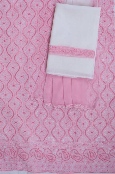 Ada White Cotton Lucknowi Chikankari Suit Piece – Ada Chikan