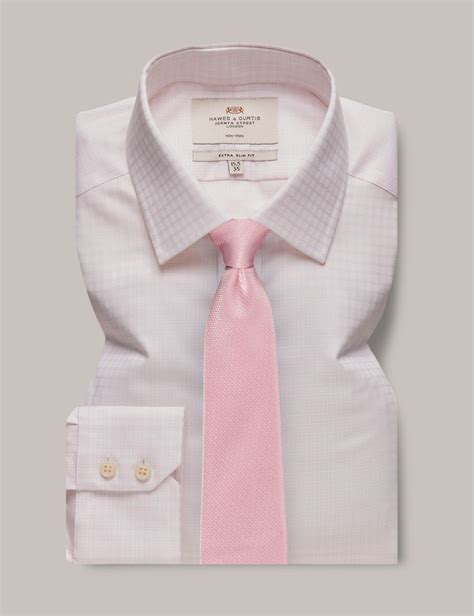 Men's Non-Iron Pink & White Check Extra Slim Shirt | Hawes & Curtis