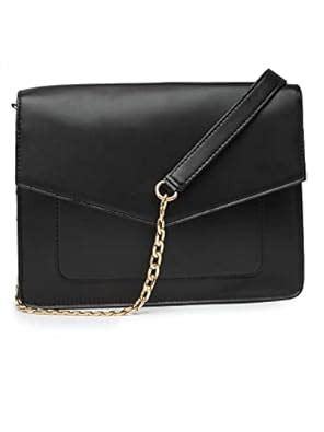Aquatan Vegan Leather Black Half Chain Half Strap Crossbody Envelop ...