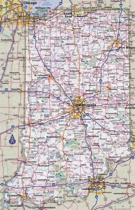 Large detailed roads and highways map of Indiana state with all cities ...
