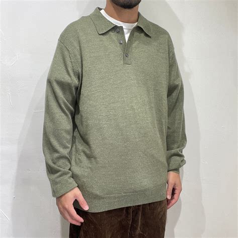 merino wool hi gage knit polo shirts / size L | " YEAH " used clothing ...