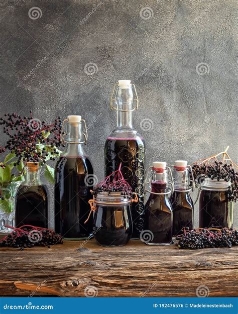Black Elder Syrup with Fresh Elderberries Stock Photo - Image of glass ...