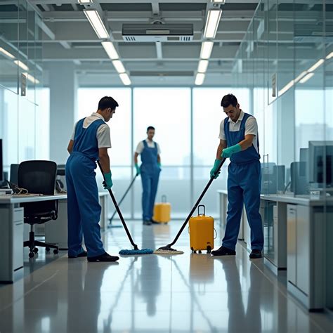 Professional Cleaning Team in Modern Office | Stable Diffusion Online