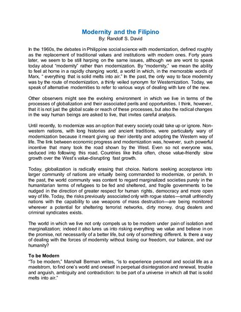 Modernity and the filipino | DOCX