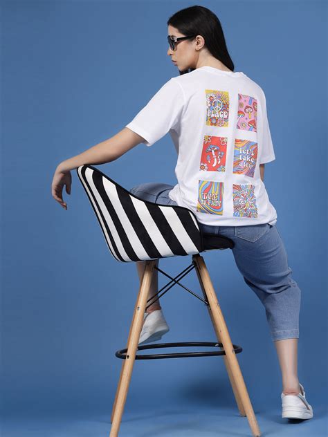 White Oversized Back Printed Round Neck Half Sleeves Jersey T-Shirt ...