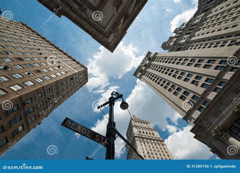 NYC Architecture Skycrapers Reade St Stock Photo - Image of lines ...