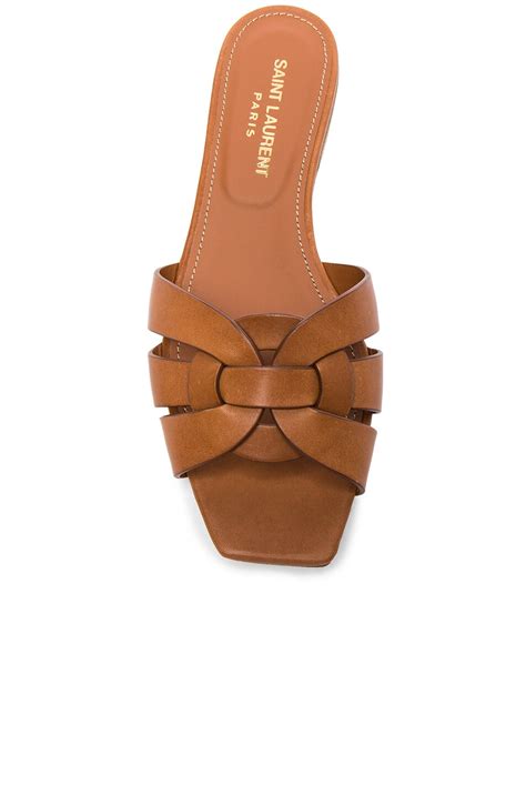 Saint Laurent Nu Pieds Leather Slides in Amber | FWRD