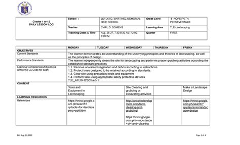 Image result for Grade 7 12 Daily Lesson Log