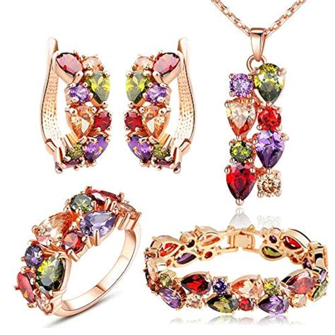 YouBella Jewellery Set Multi-Color AAA Swiss Zircon Rose Gold Crystal ...