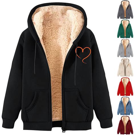 BiZtdJrK Zip Up Hoodies for Women Warm Fleece Lined Hooded Jackets ...