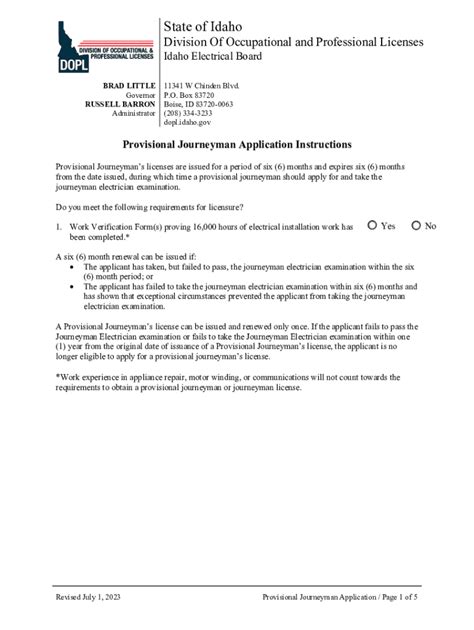 Fillable Online Provisional Journeyman Application. Civil Penalty ...