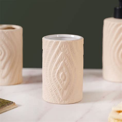 Tree Ring Textured Bathroom Accessories Set Of 3 Beige Online - Premium ...