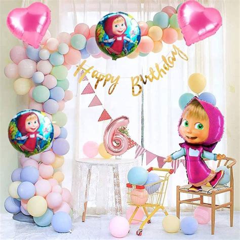 Attache Masha Theme Foil Balloon for Birthday Decoration items (6 Happy ...
