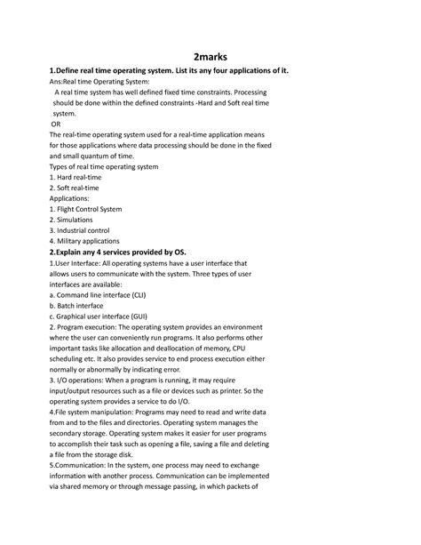 OSY reference-2 - 2marks 1 real time operating system. List its any ...