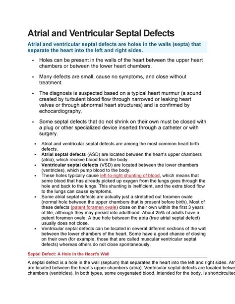 Atrial and Ventricular Septal Defects - Holes can be present in the ...