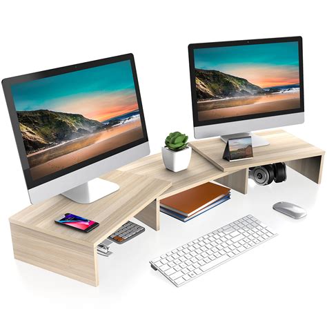 Buy FITUEYES Dual Monitor Stand – 3 Shelf Computer Monitor Riser, Wood ...