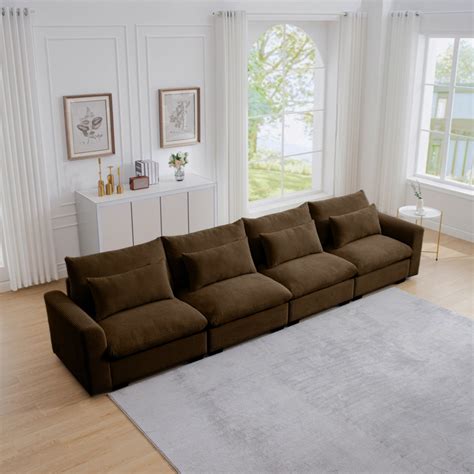 Hokku Designs 4 Seater Deep Seat Couches For Living Room, Comfy Brown ...