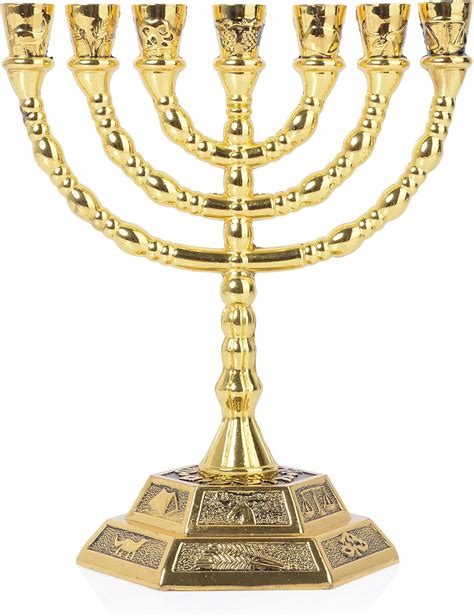 12 Tribes of Israel Menorah, 7 Branch Hexagonal Base Jewish Candle ...