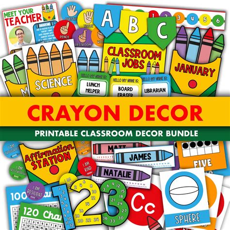 Crayon Classroom Decor Bundle || Editable Classroom Printable Display ...