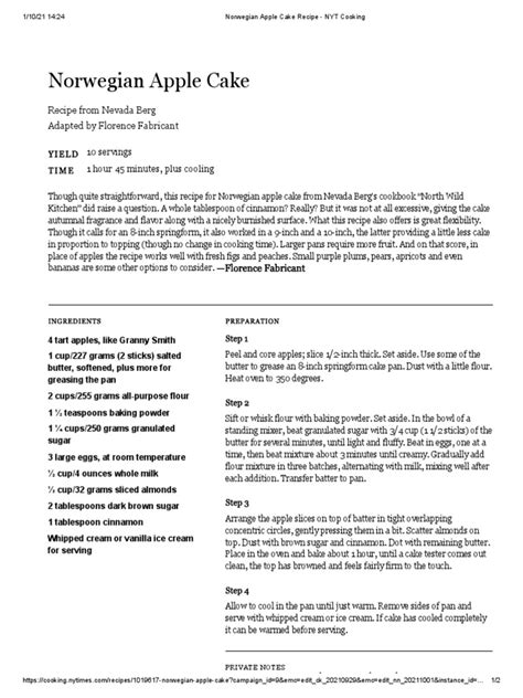 Norwegian Apple Cake Recipe - NYT Cooking | PDF | Cakes | Baking Powder