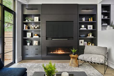 Custom Modern Living Room TV Wall Unit With Gas Fireplace | Living room ...
