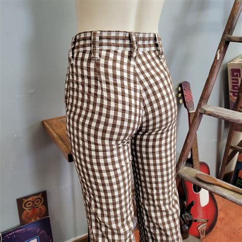 Vtg 70s BROWN GINGHAM PANTS // Vintage Extra Small Womens High Rise ...