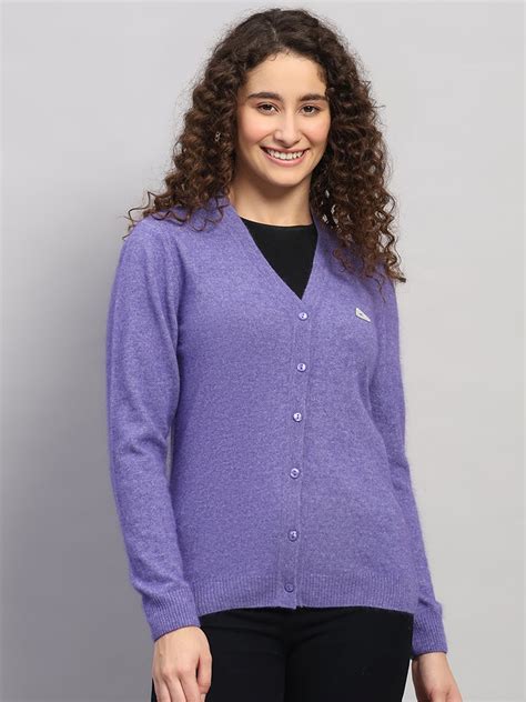 Buy Women Purple Solid V Neck Full Sleeve Cardigan Online in India ...