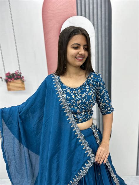 Beautiful Chinon Silk Embroidery Thread Work Ready to Wear Lehenga Cho ...