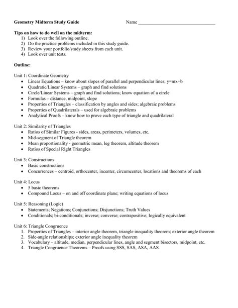 Image result for Semester One Geometry Study Guide