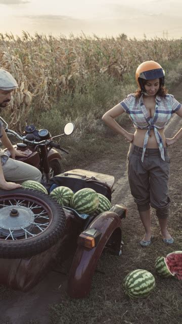 Download wallpaper chest, girl, wheel, motorcycle, watermelons ...