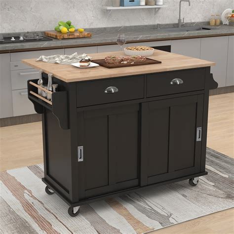 EUROCO 52.2" Kitchen islands Cart with Storage on Wheels, Kitchen Cart ...