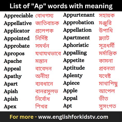 List of "Ap" words with meaning - English For Kids