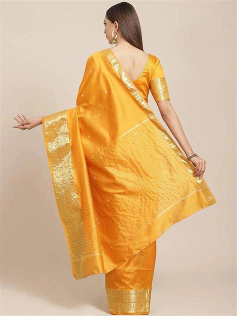 Buy Orange Woven Design Silk Blend Saree Online at Rs.1399 | Libas