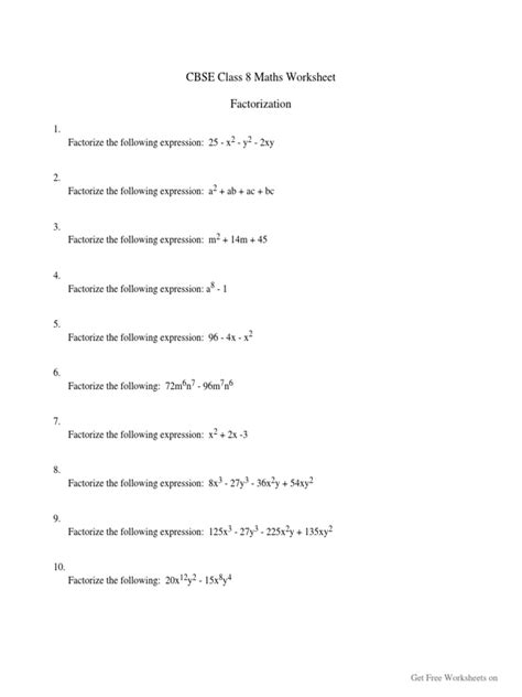 Image result for Factorization Class 8 Worksheets