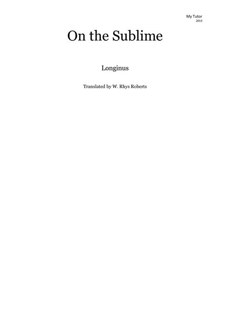 Longinus- On the Sublime-Text - 2013 On the Sublime Longinus Translated ...