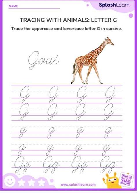 Tracing with Animals: Cursive Letter G