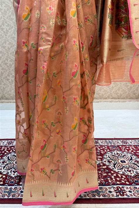 Orange Banaras and Zari Weaving work Saree – Seasons Chennai