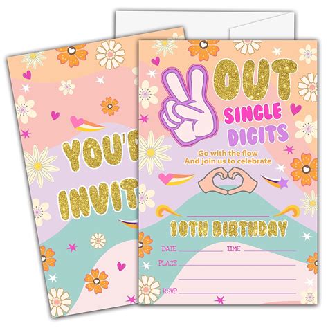 Peace Out Single Digits Birthday Invitations For Kids Girls Boys ...