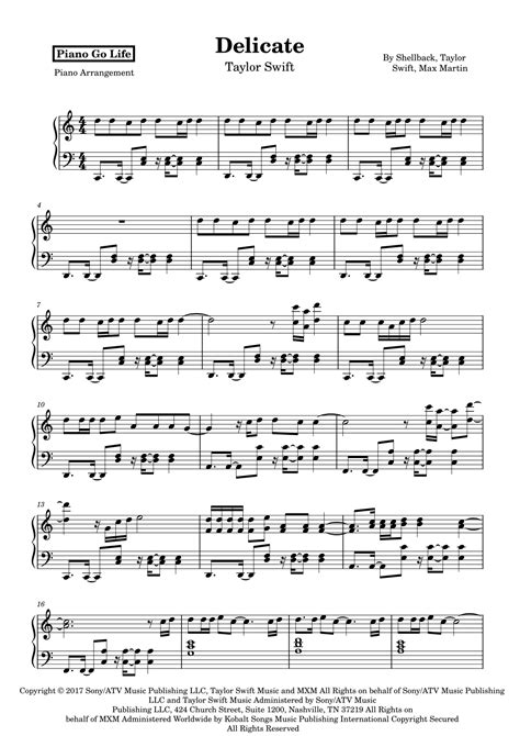 Delicate (arr. Piano Go Life) Sheet Music | Taylor Swift | Piano Solo