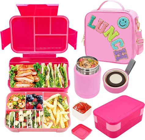 Amazon.com: Pink Lunch Box for Girls with 10oz Thermo, with 6 ...