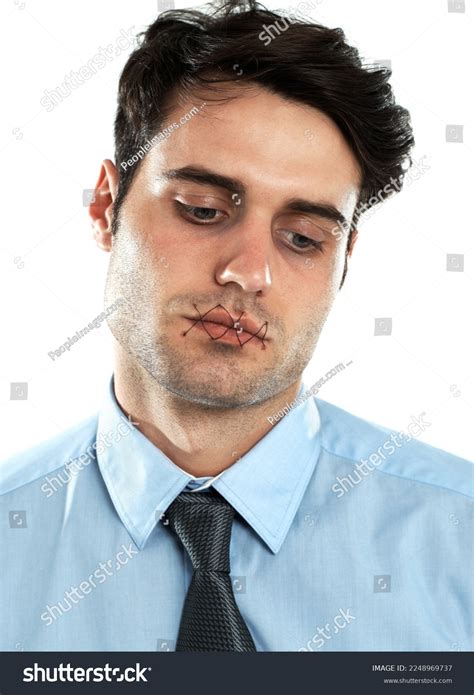 Portrait Man Mouth Sewn Shut Mental Stock Photo 2248969737 | Shutterstock