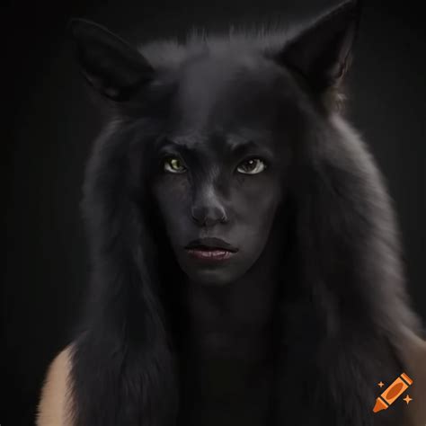 Black feral wolf humanoid character illustration on Craiyon