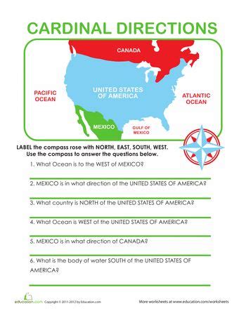 Image result for Free Printable 3rd Grade Cardinal Directions