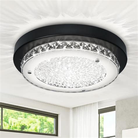 uznhty Black Flush Mount Crystal Ceiling Light Fixture 13" Hallway ...