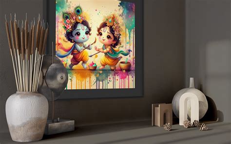 Baby Lord Krishna & Radha Wall Art Print Baby Krishna Prints, Religious ...