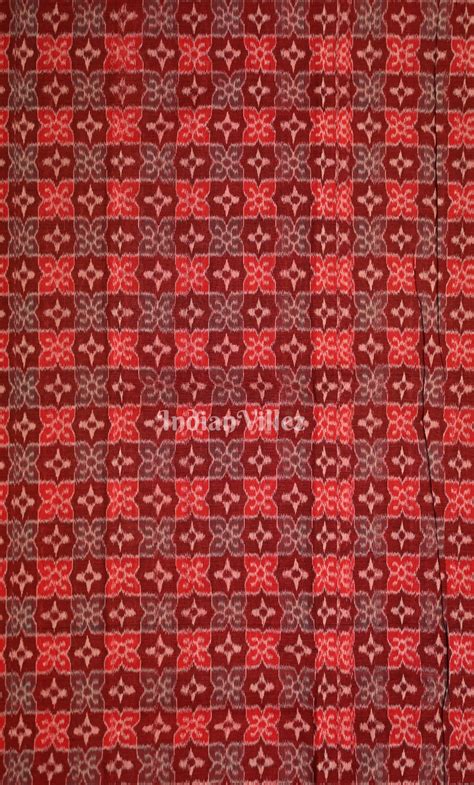 Red Maroon Flower Motif Odisha Ikat Sambalpuri Dress Set & Dupatta ...