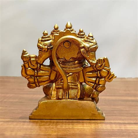 Brass Sitting Panchmukhi Hanuman Idol - 4" Height – Budhshiv.com