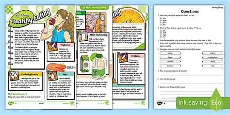 LKS2 All About Healthy Eating Reading Comprehension